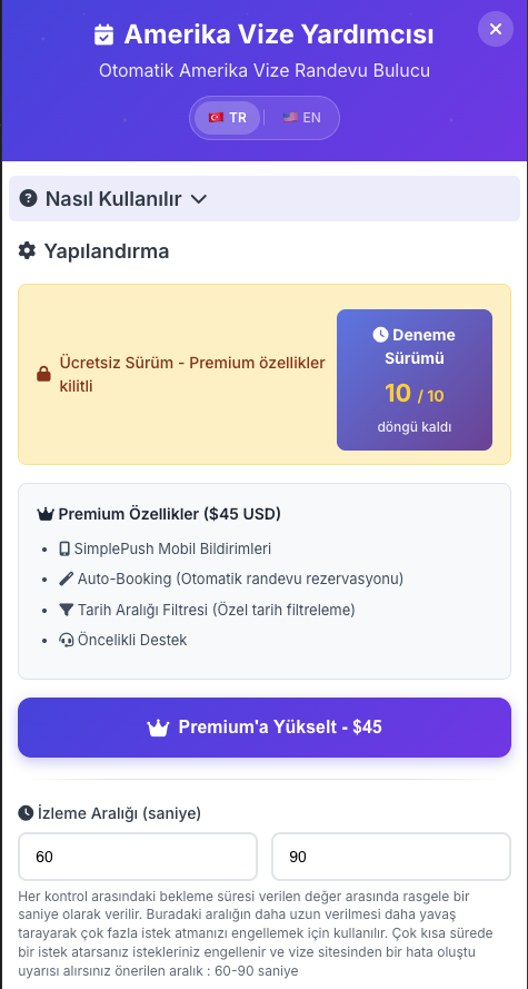 Amerika Vize Yardımcısı - Ana Panel Ekran Görüntüsü