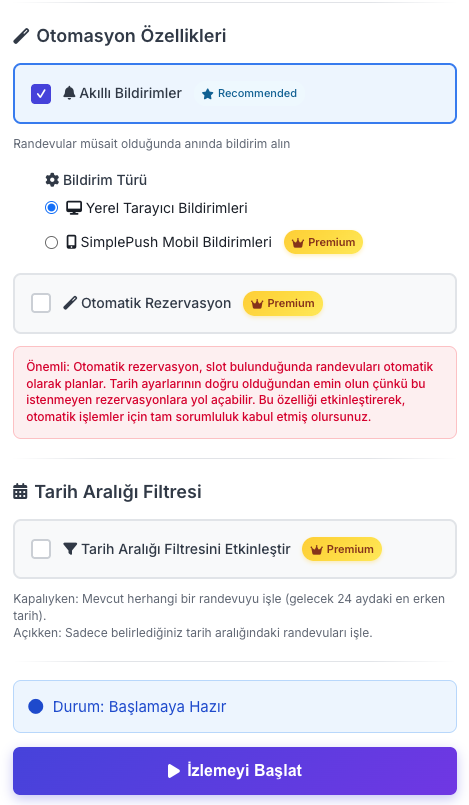 Amerika Vize Yardımcısı - Ayarlar Ekran Görüntüsü